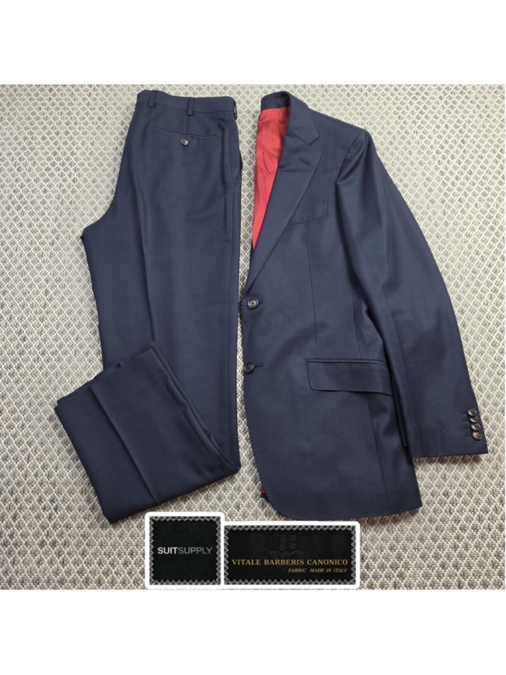 Suitsupply Mens 38L Navy Suit Vitale Barberis Canonico Pure Wool 2 Piece